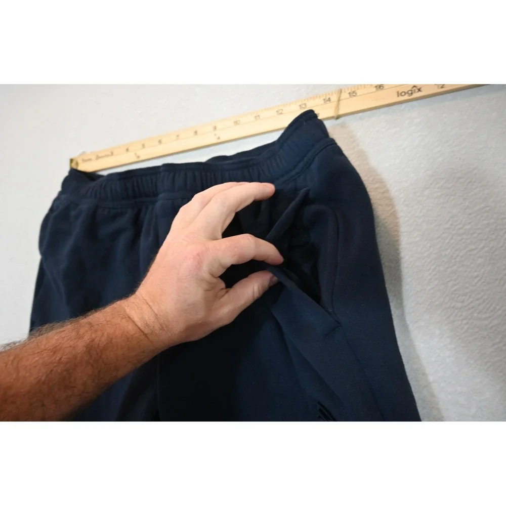Adidas Sweat Pants Mens Medium Navy Blue Ankle Zip Tapered Joggers Excellent